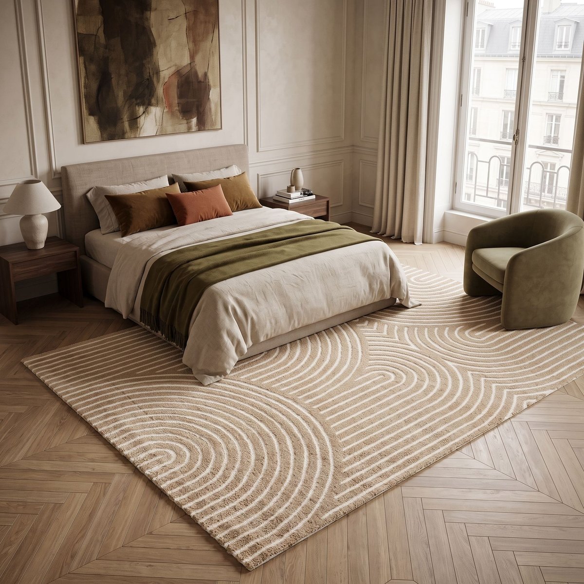 Tapix doux design géométrique moderne  multi MAYA LUDIQUE beige, gris, THE DECO FACTORY