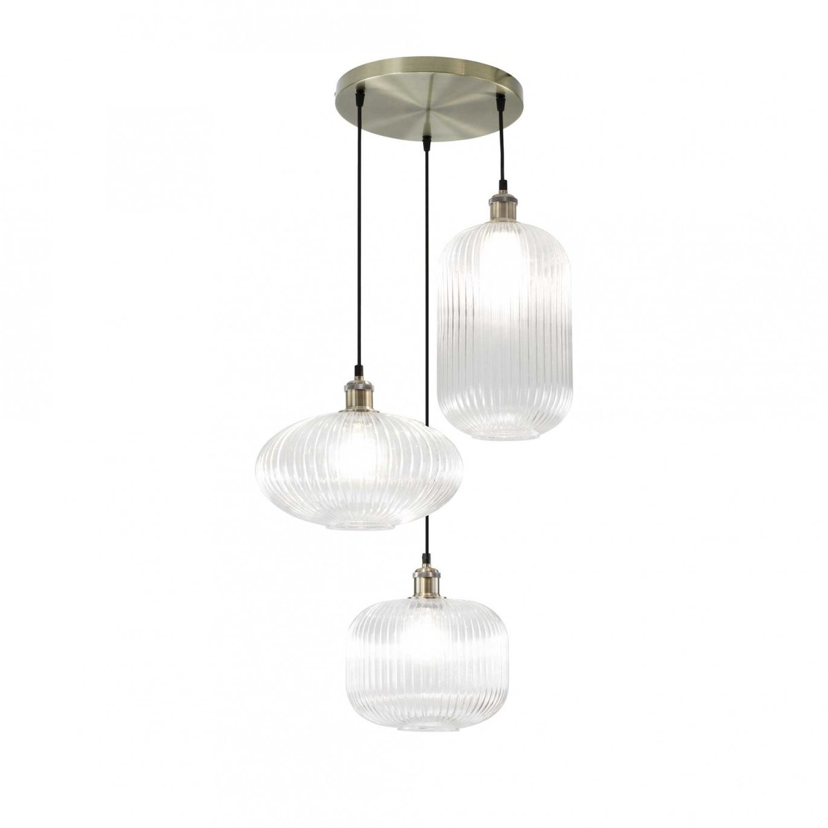 Suspension 3L en verre strié, CHAMIX transparent & antique, C-CREATION