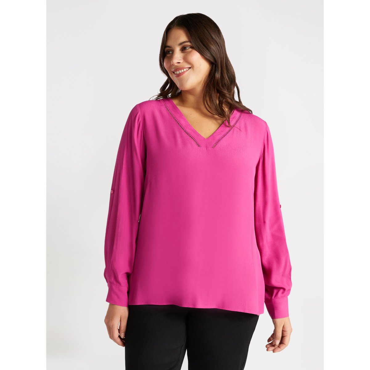 Blouse col V en viscose LENZING™ ECOVERO™ fuchsia, FIORELLA RUBINO