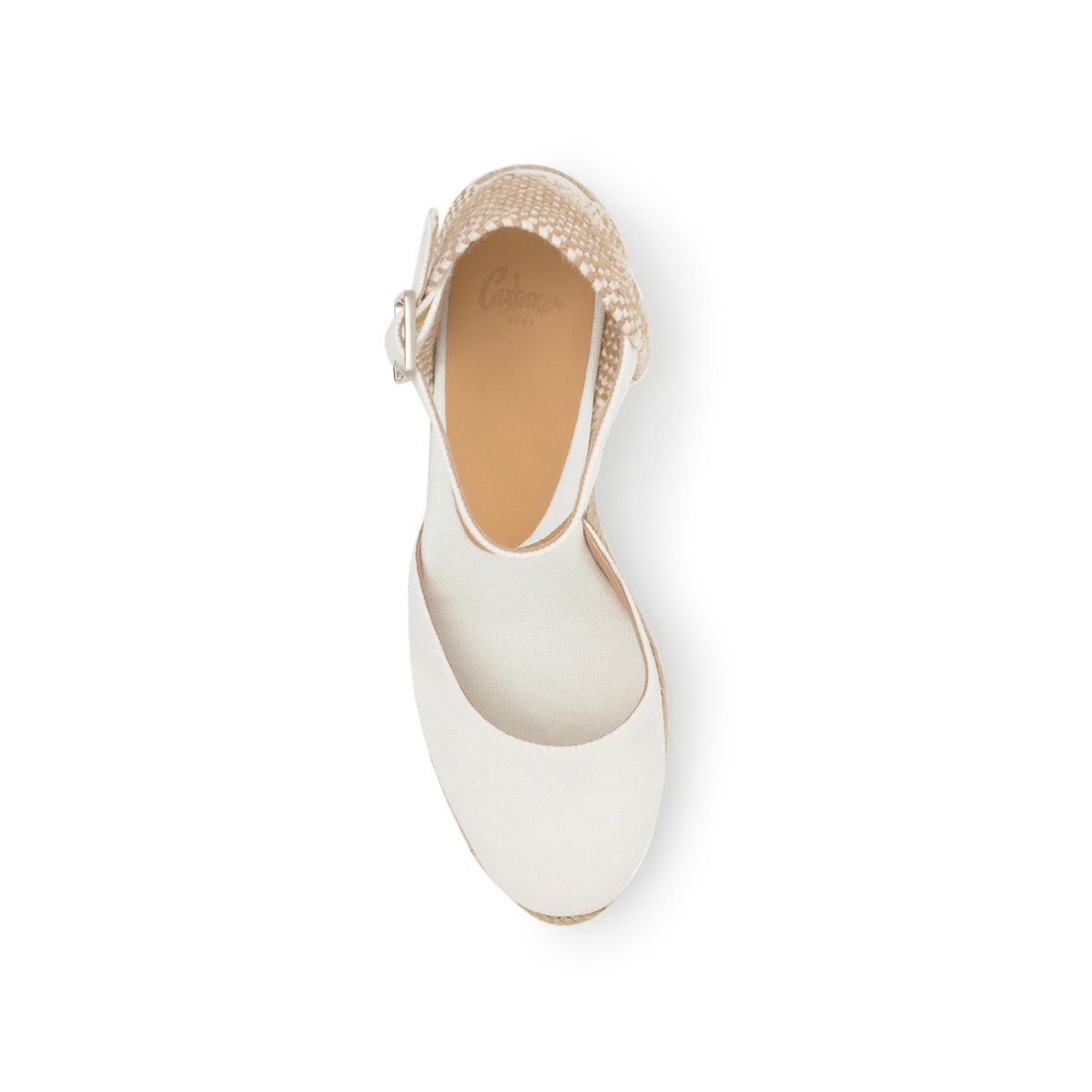 Espadrilles compensées à bride cheville et talon tressé CAROL PLATFORM blanc, CASTANER