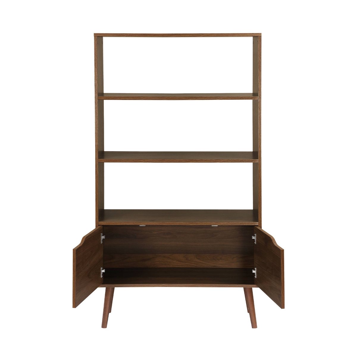 Etagère bibliothèque décor bois de noyer 2 portes 3 niveaux NEPAL noyer, SWEEEK