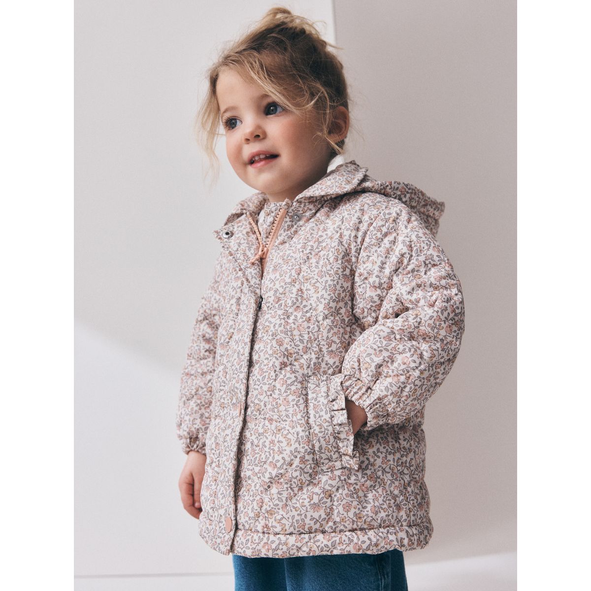 Manteau matelassé imperméable rose motif fleurs, NEXT
