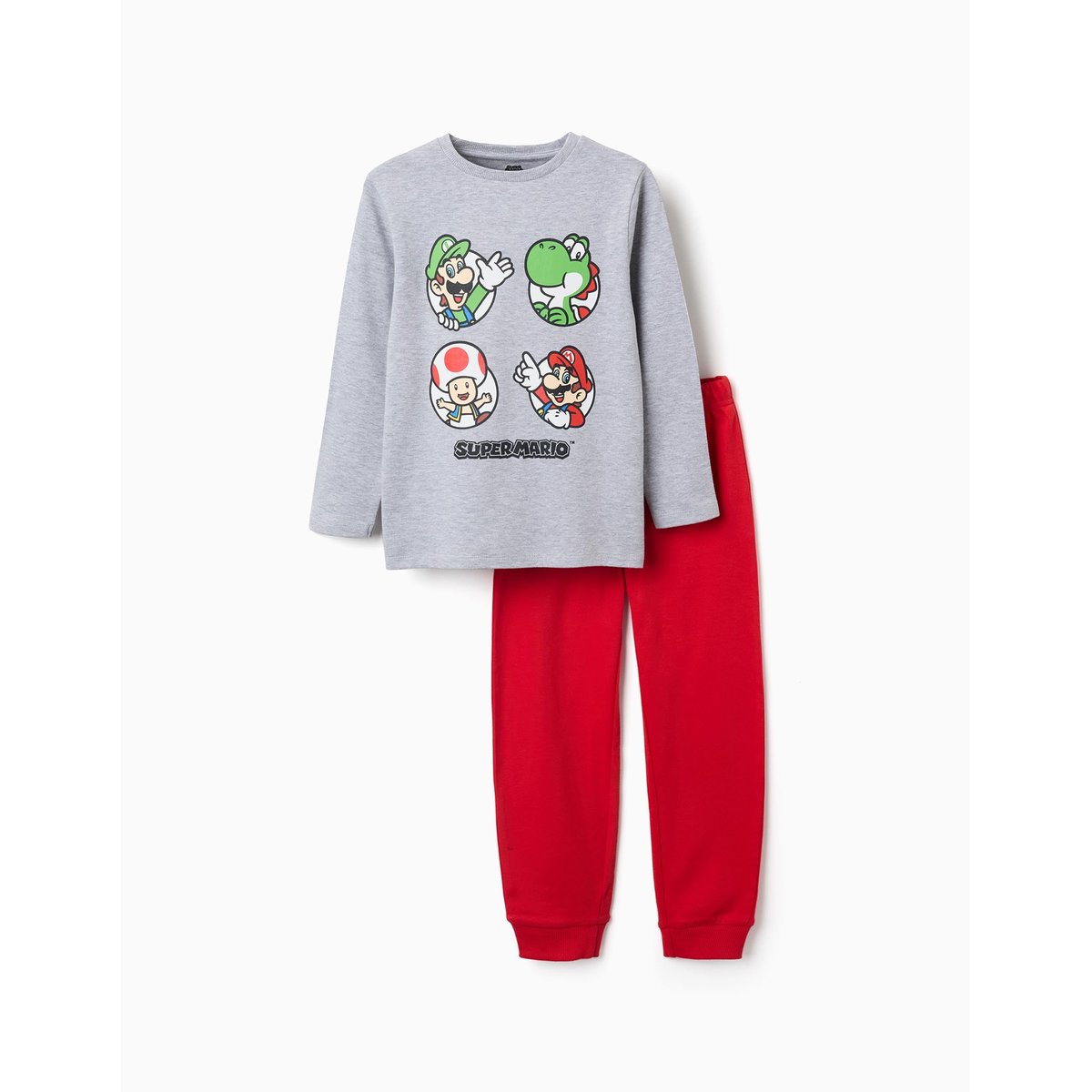 Pyjama en coton à manches longues avec imprimé Super Mario gris clair, ZIPPY