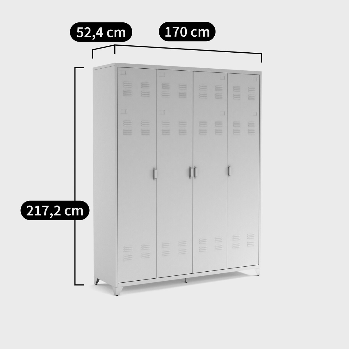 Armoire 4 portes en métal acier, Hiba gris, LA REDOUTE INTERIEURS