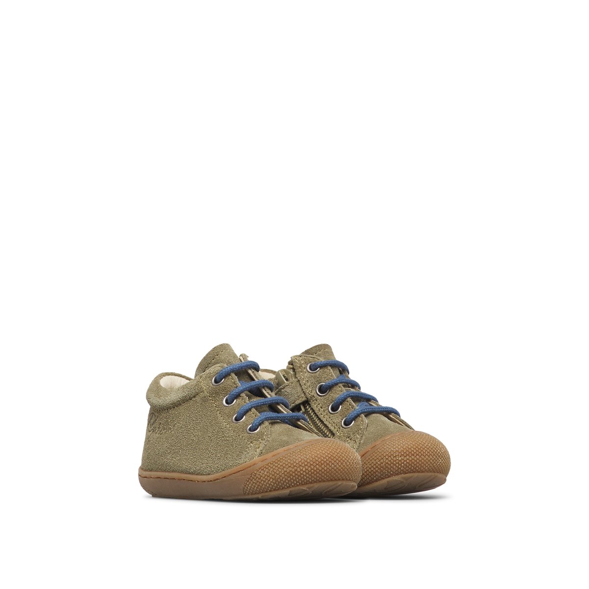 Chaussures premiers pas en suède avec fermeture éclair COCOON ZIP kaki-bleu, NATURINO