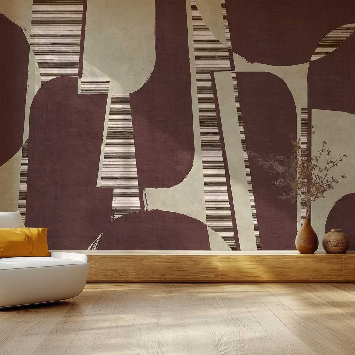 Papier peint panoramique Modulo burgundy intissé, HEXOA