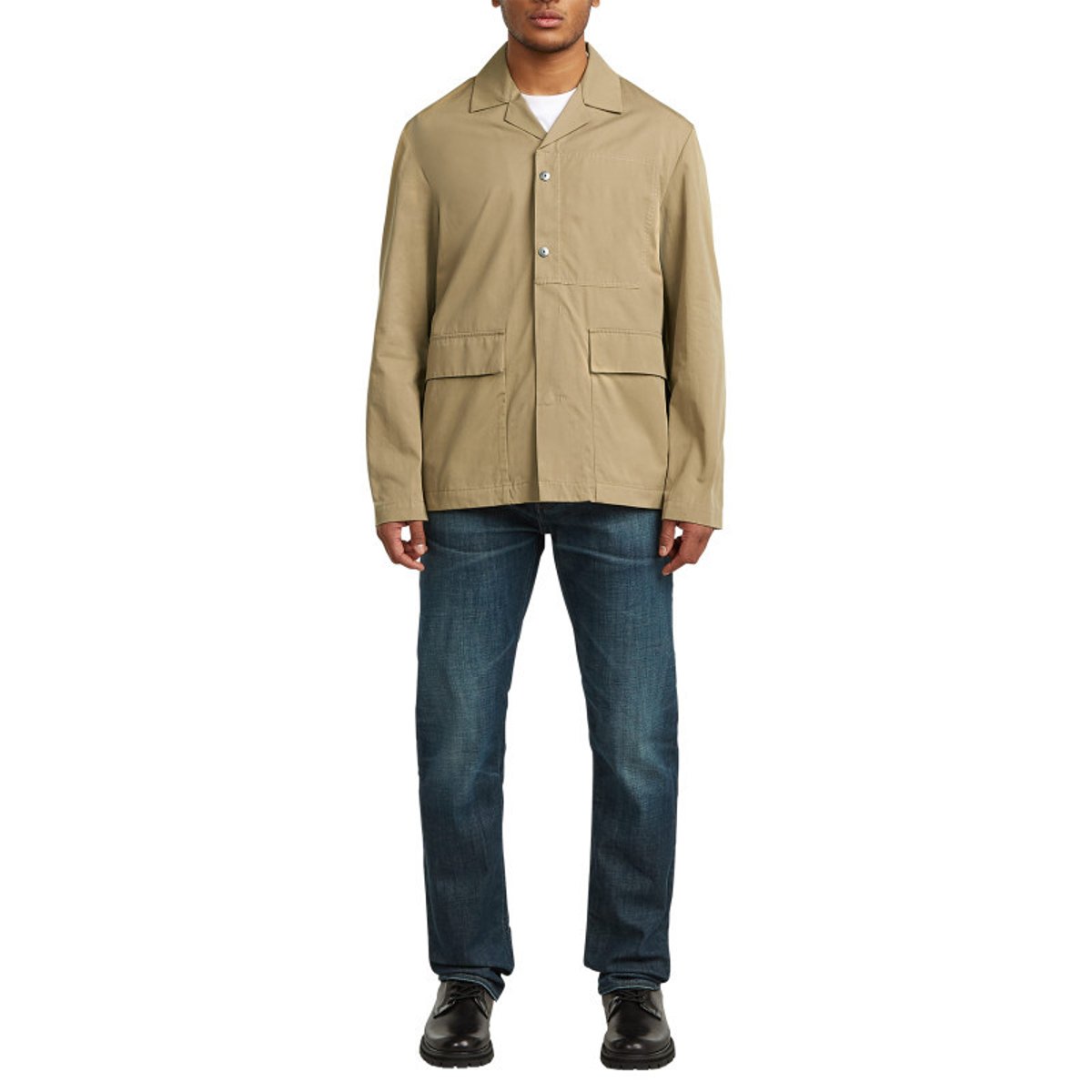 Veste en coton beige unie avec une coupe droite et un col à revers cranté beige, G-Star RAW