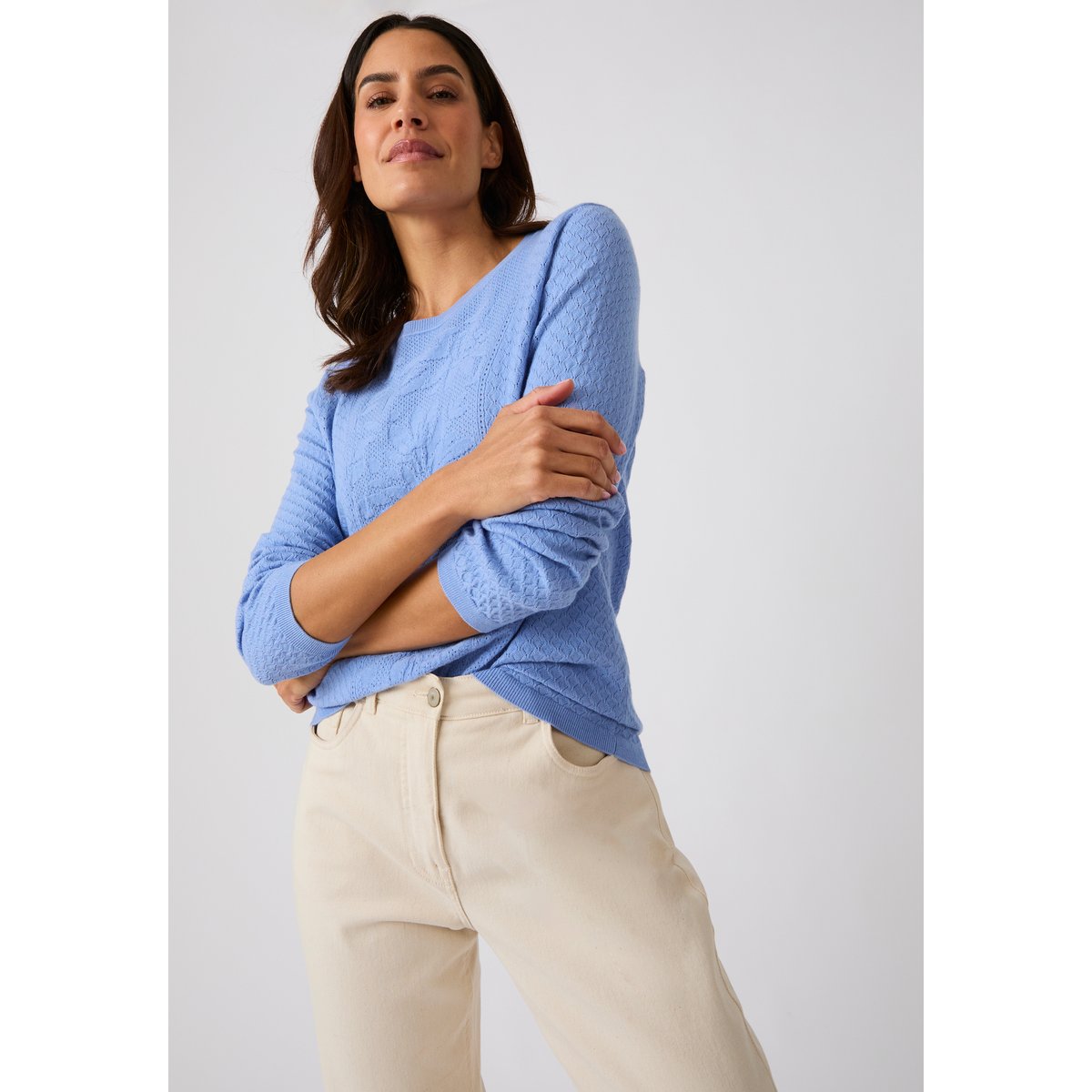 Pull jeu de maille fantaisie bleu, DAMART