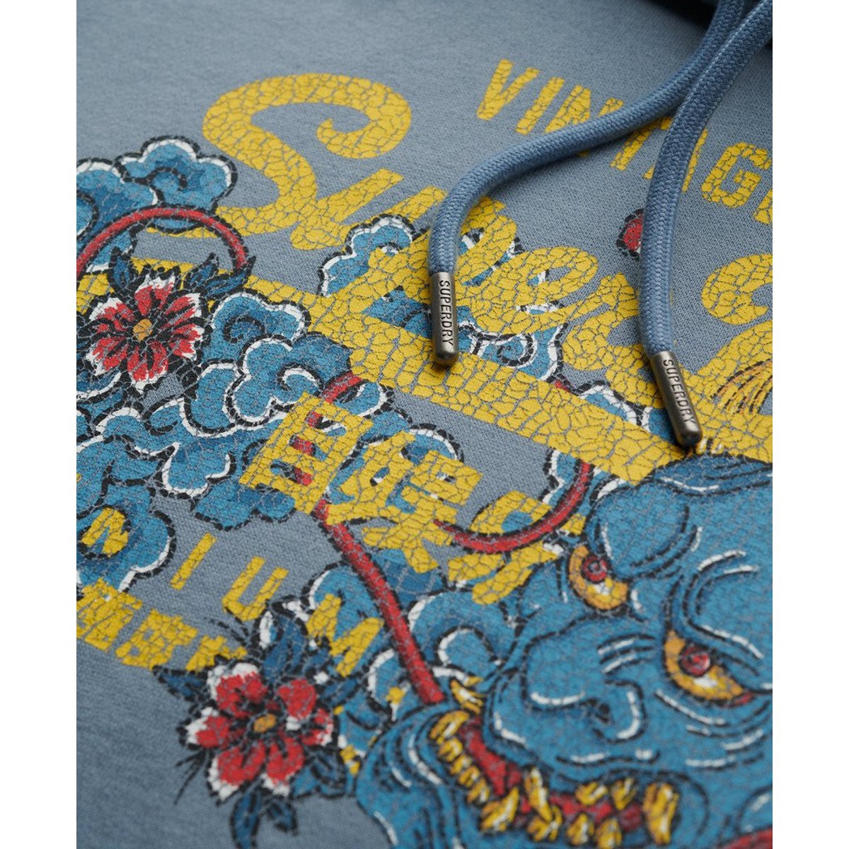 Sweat à capuche décontracté Vintage Logo Tokyo bleu gris grès, SUPERDRY