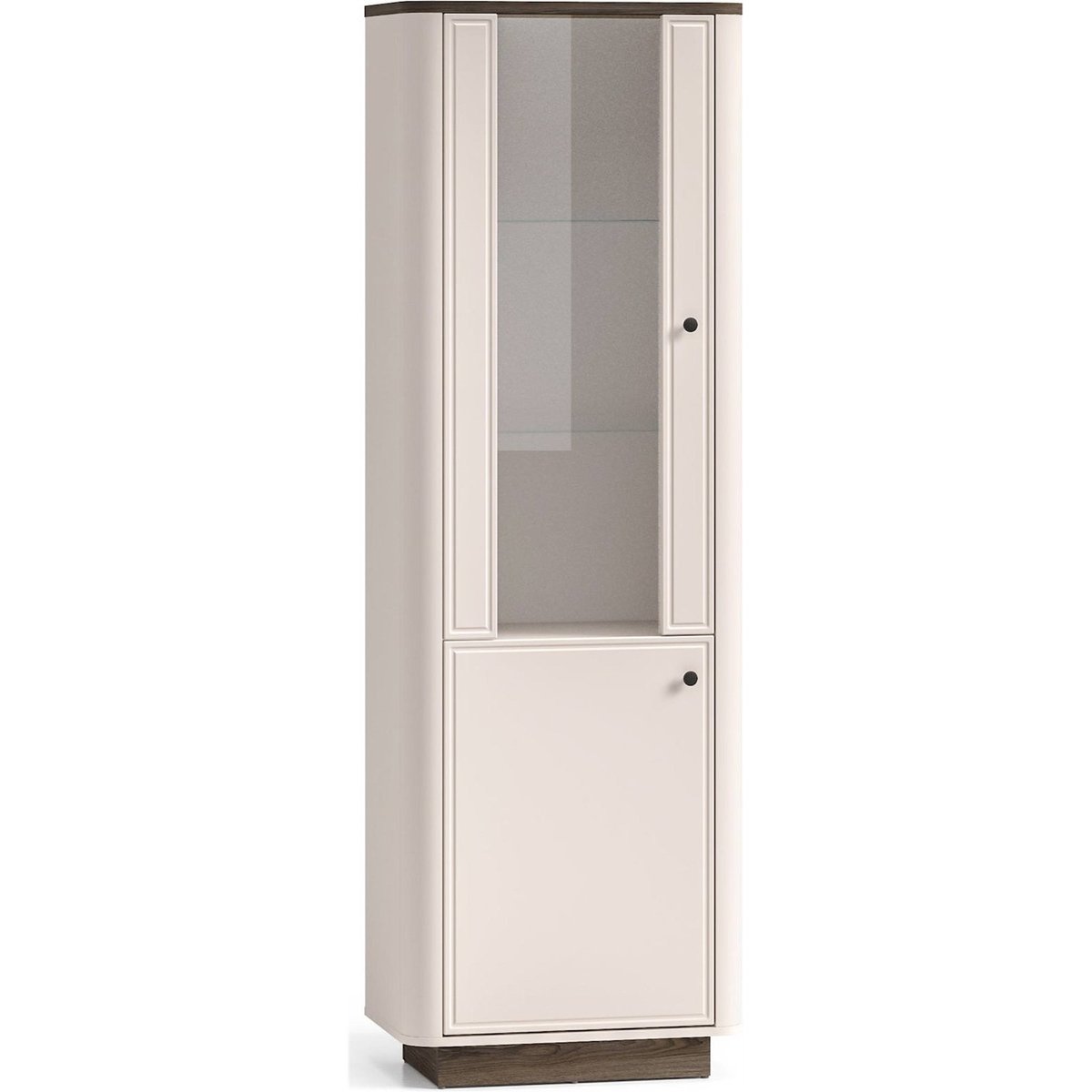 Vitrine haute VILAVIO 2 portes avec éclairage beige cachemire et chêne foncé, RECOLLECTION