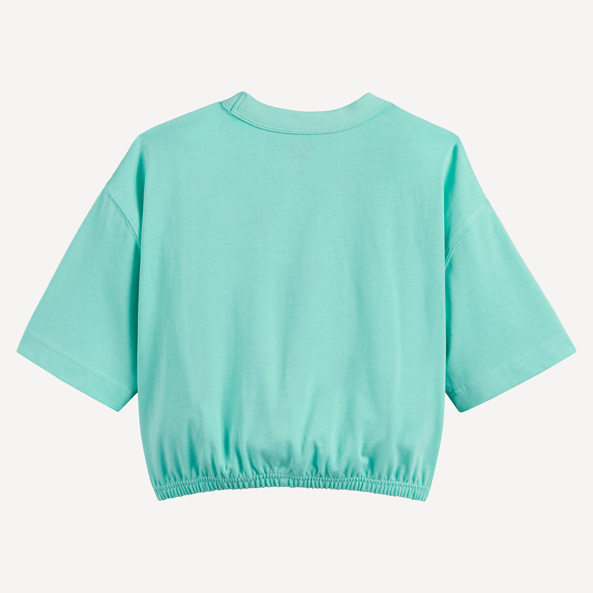 T-shirt com elástico, gola redonda, mangas curtas, em jersey pesado verde, LA REDOUTE COLLECTIONS