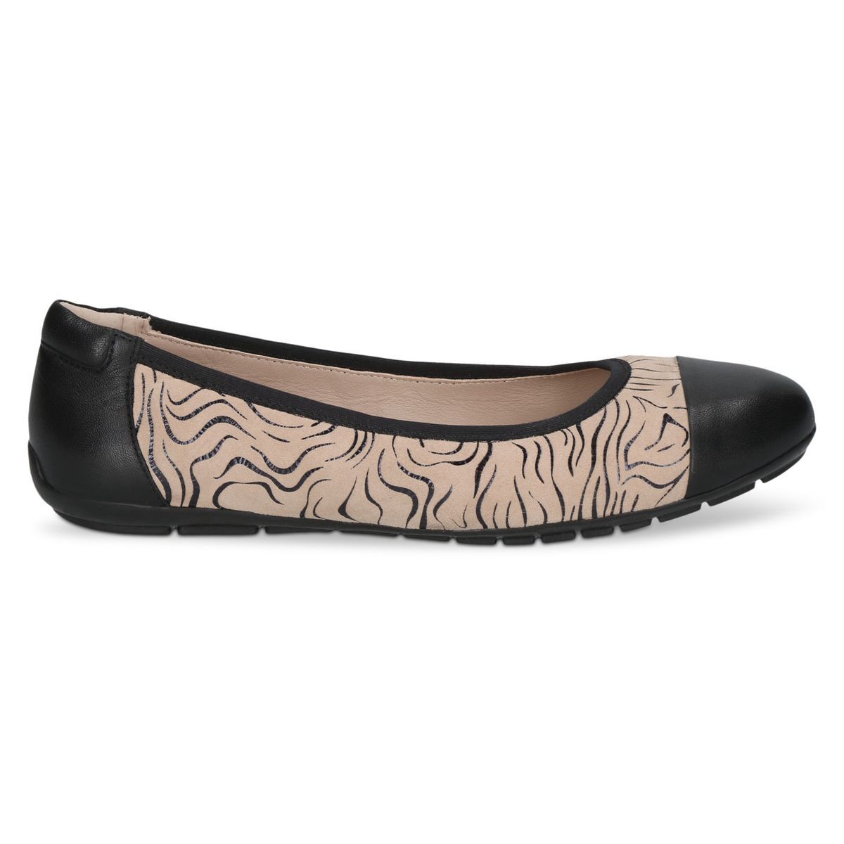 Ballerine en cuir noir zèbre, CAPRICE