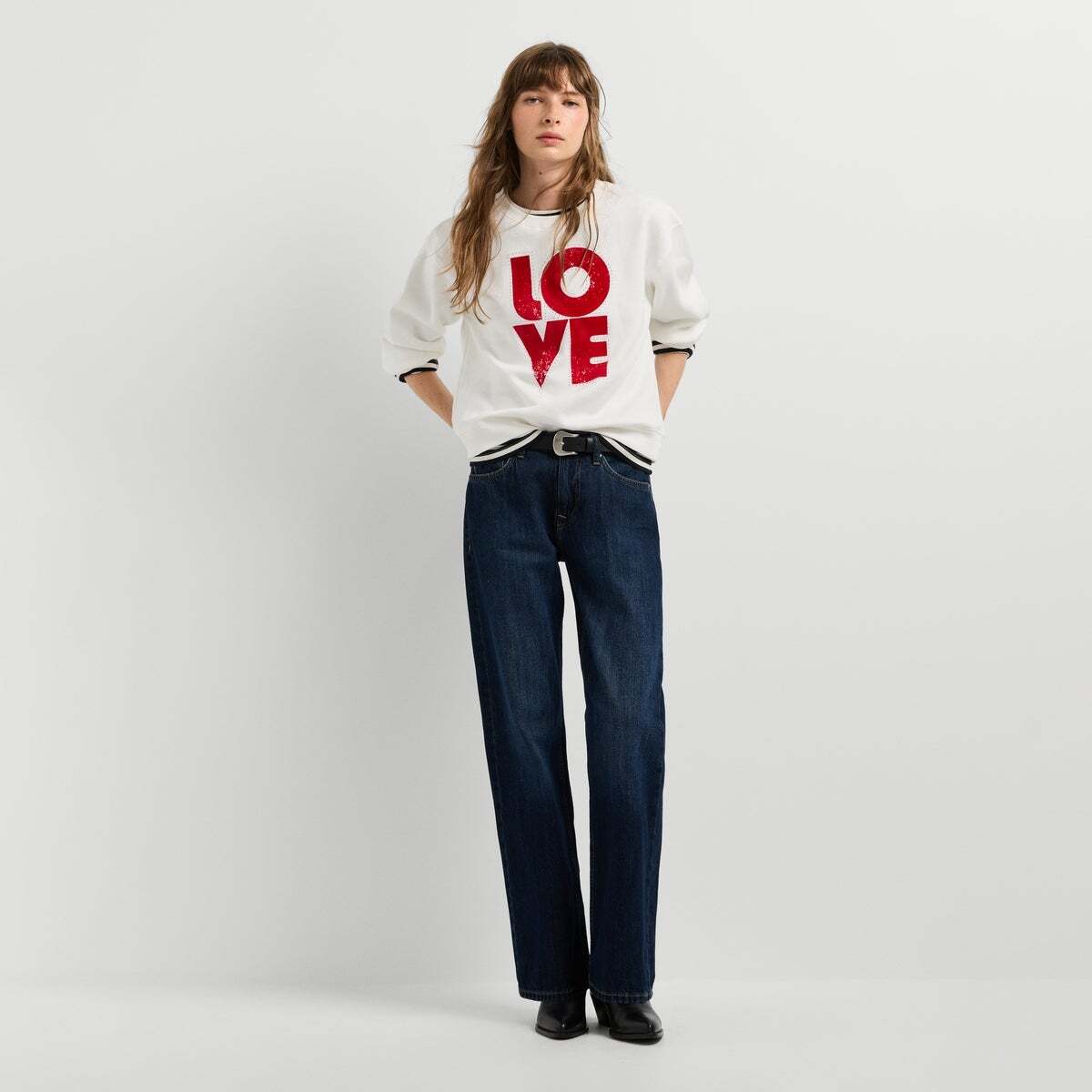 Sweat-Shirt À Col Rond Imprimé blanc cassé, PEPE JEANS