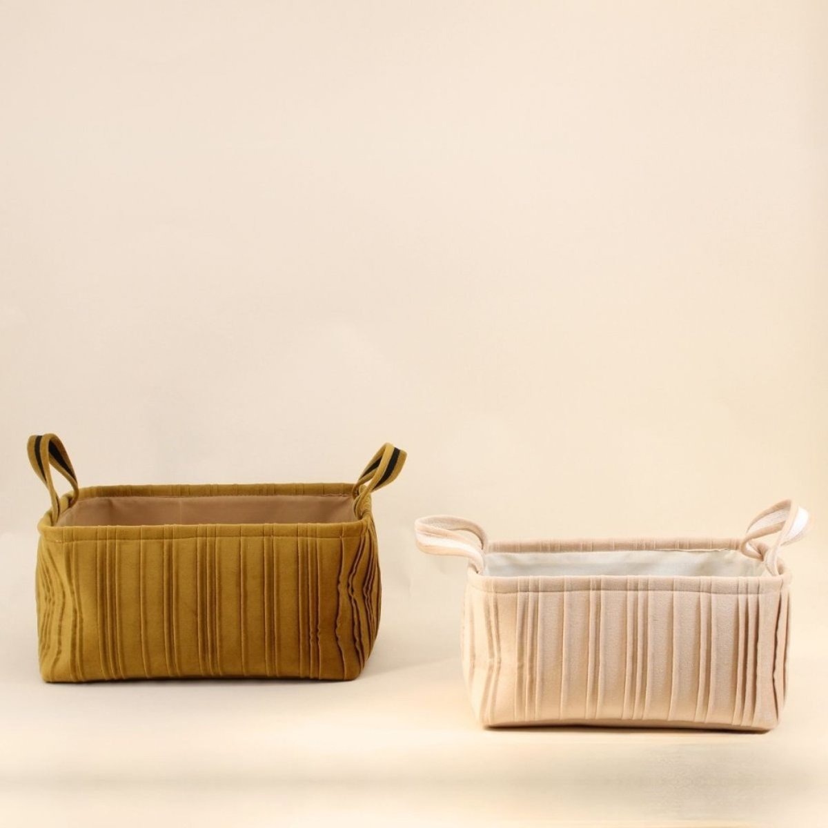 Set de 2 paniers en velours plissé marron, ORNAMI