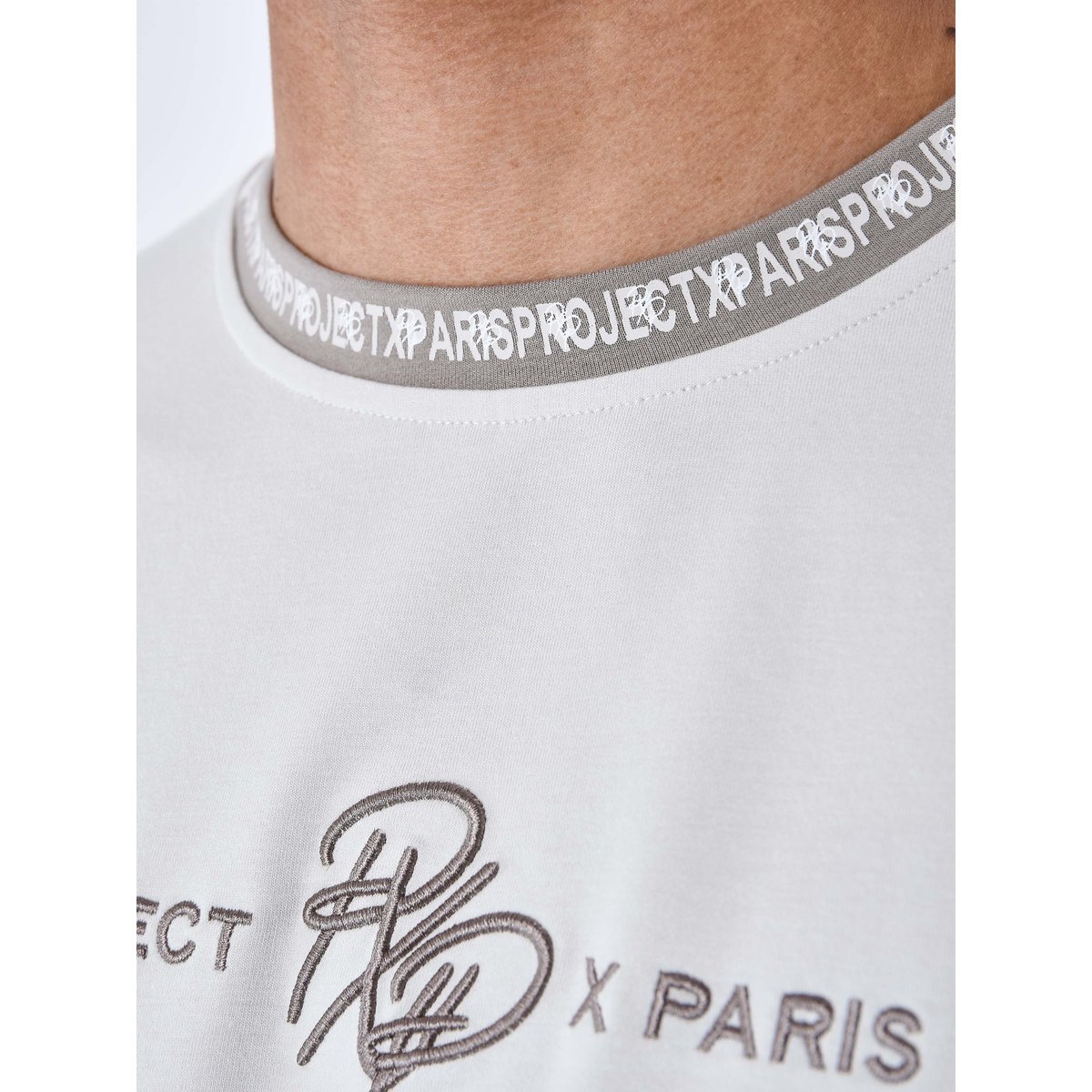 T-shirt uni avec bande logo greige, PROJECT X