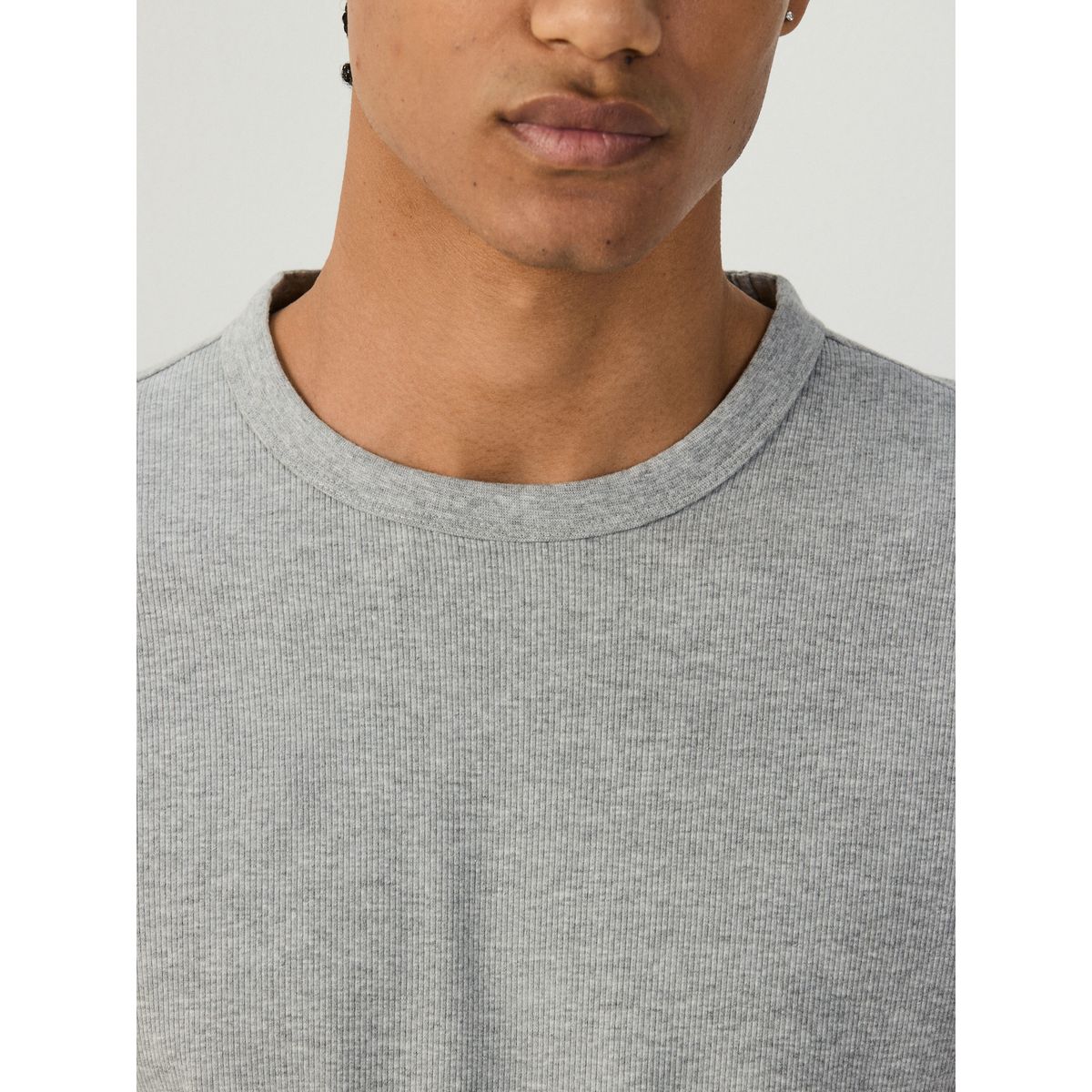 T-shirt côtelé à col rond et manches courtes gris clair chiné, NEXT