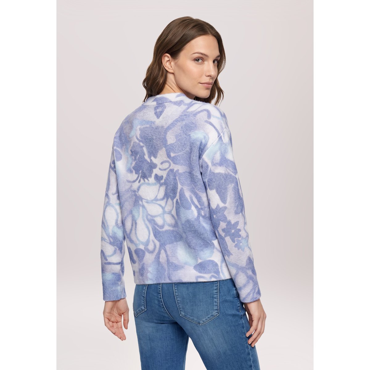 Sweat-shirt à col droit bleu/beige, BETTY BARCLAY