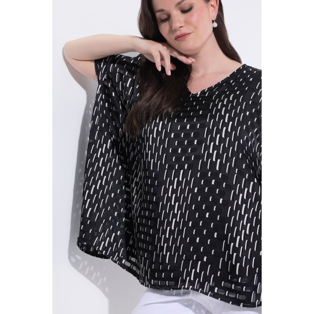 Blouse doublée en mesh, coupe oversize noir, ULLA POPKEN