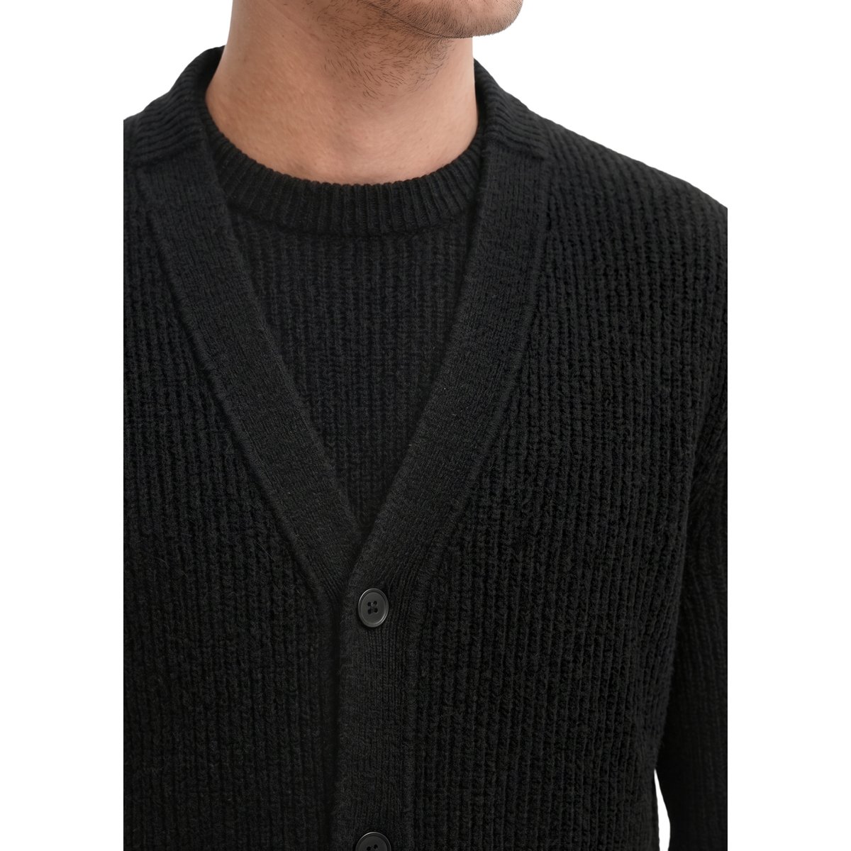 Cardigan coupe classique en mélange de laine vierge douce noir, MARC O'POLO