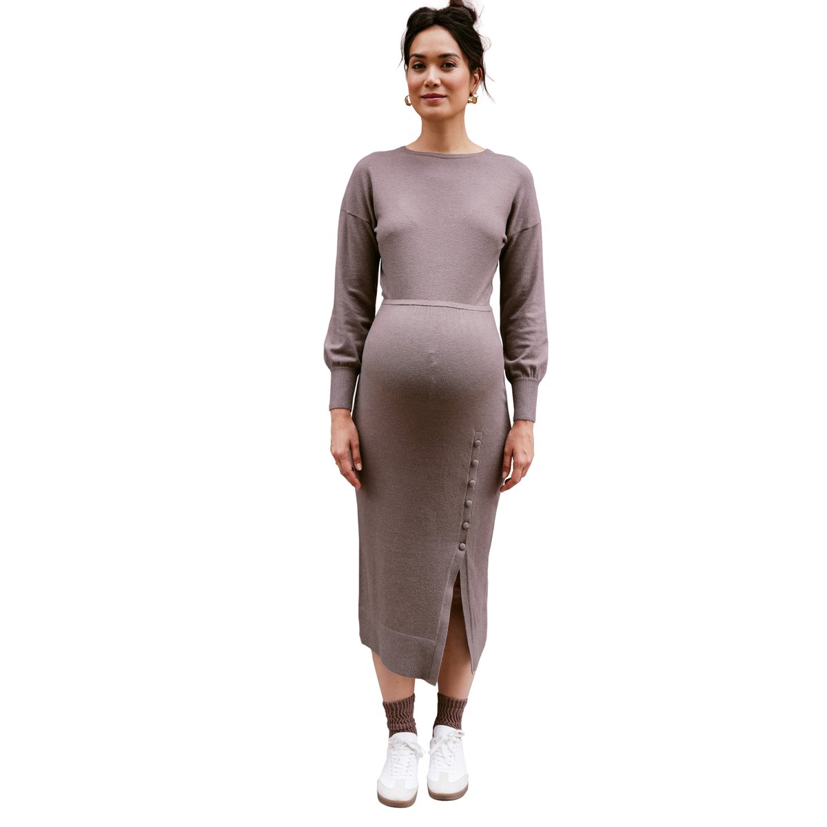 Robe longue de grossesse en tricot taupe, ENVIE DE FRAISE