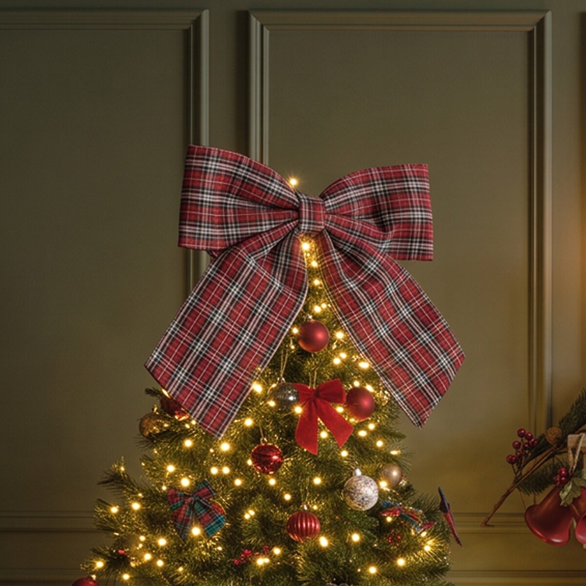 60cm Heritage Noel Tartan Fabric Decorative Bow red, SO'HOME