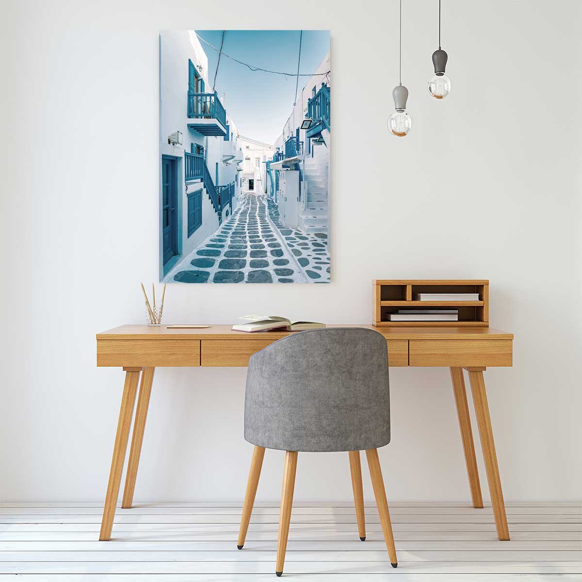 Tableau rue bleue santorin tableau alu dibond, HEXOA