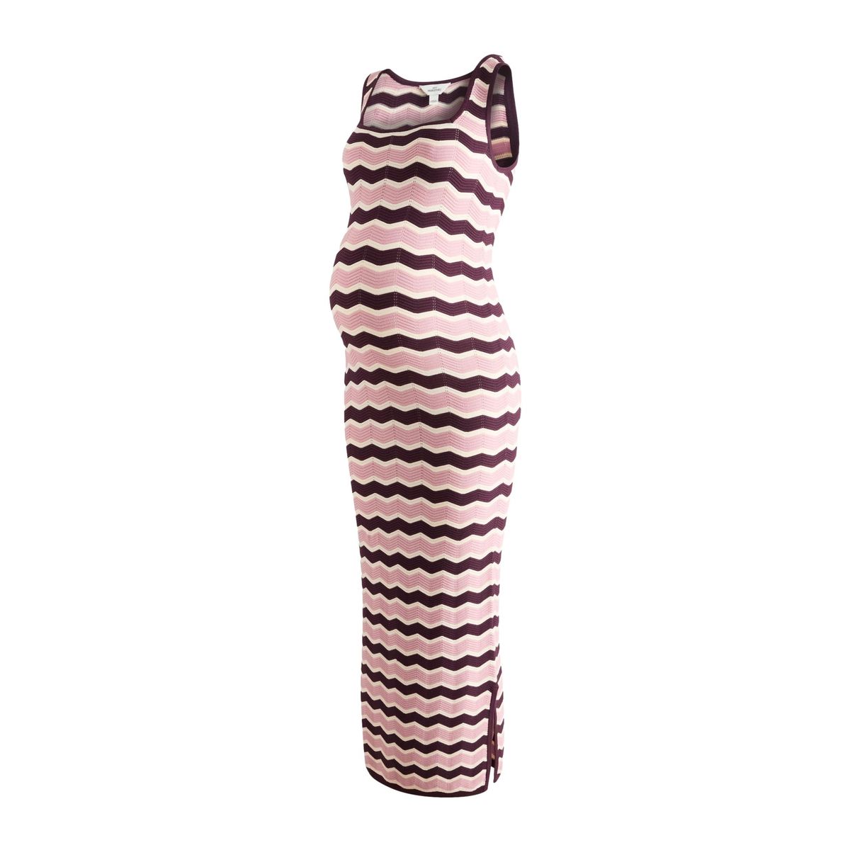 Robe en maille à col carré maternité rose à rayures, NEXT
