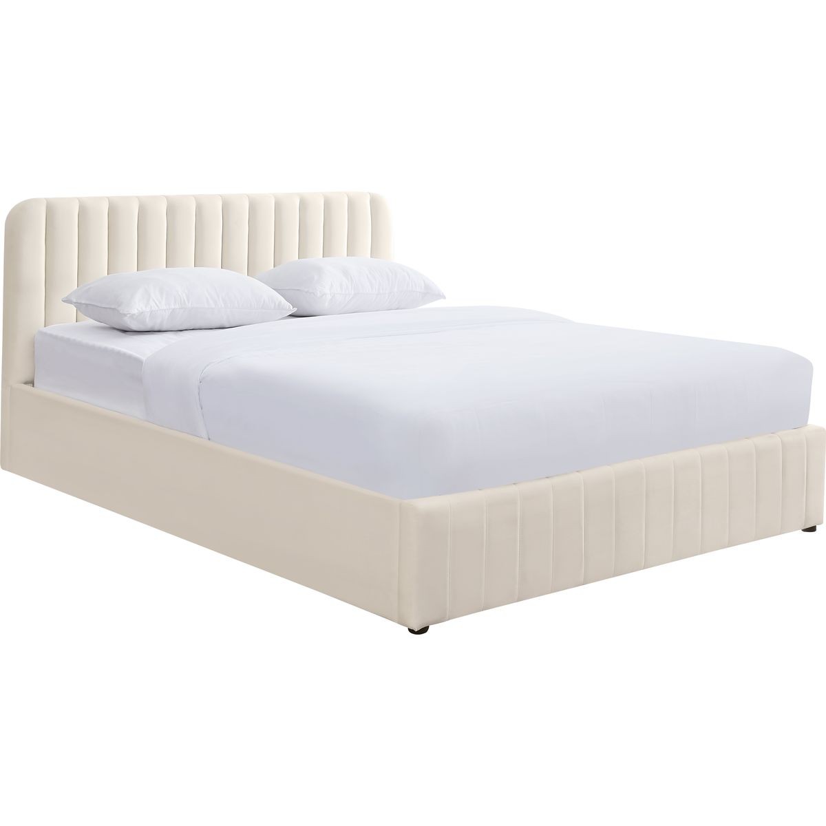 Lit coffre avec tête de lit en velours - AVA beige, HOMIFAB
