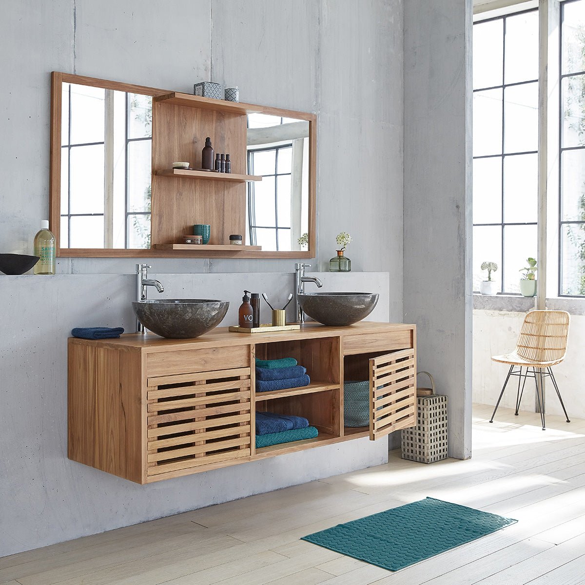 Meuble de salle de bain en teck massif 160 cm RIO naturel, BERAH GETAH