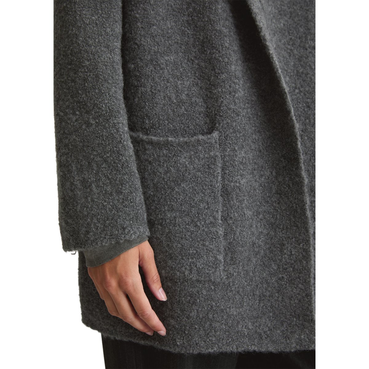 Cardigan bouclette regular en mélange de laine vierge et de laine d'alpaga gris fonce, MARC O'POLO