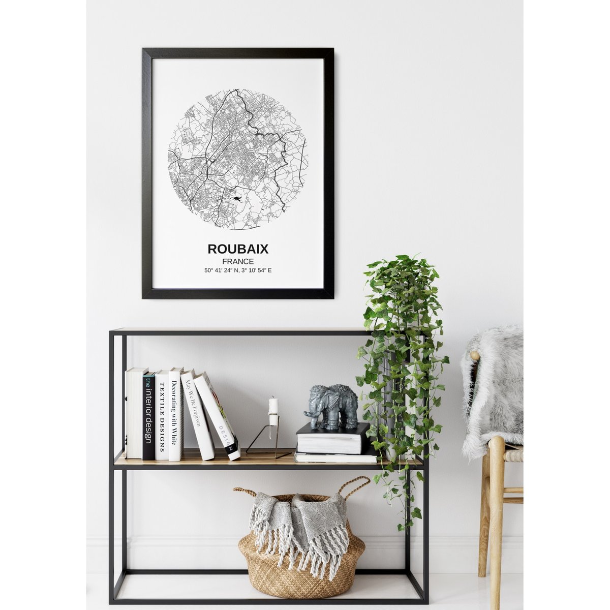 Affiche Carte Roubaix blanc, L'AFFICHERIE