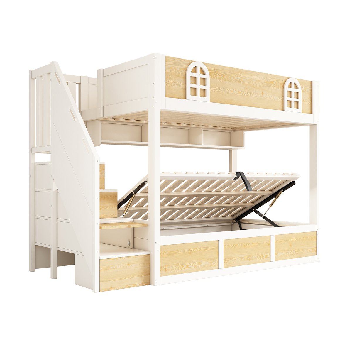 Lit superposé avec rangement, LOFTCOVEA chêne, MEUBLES COSY