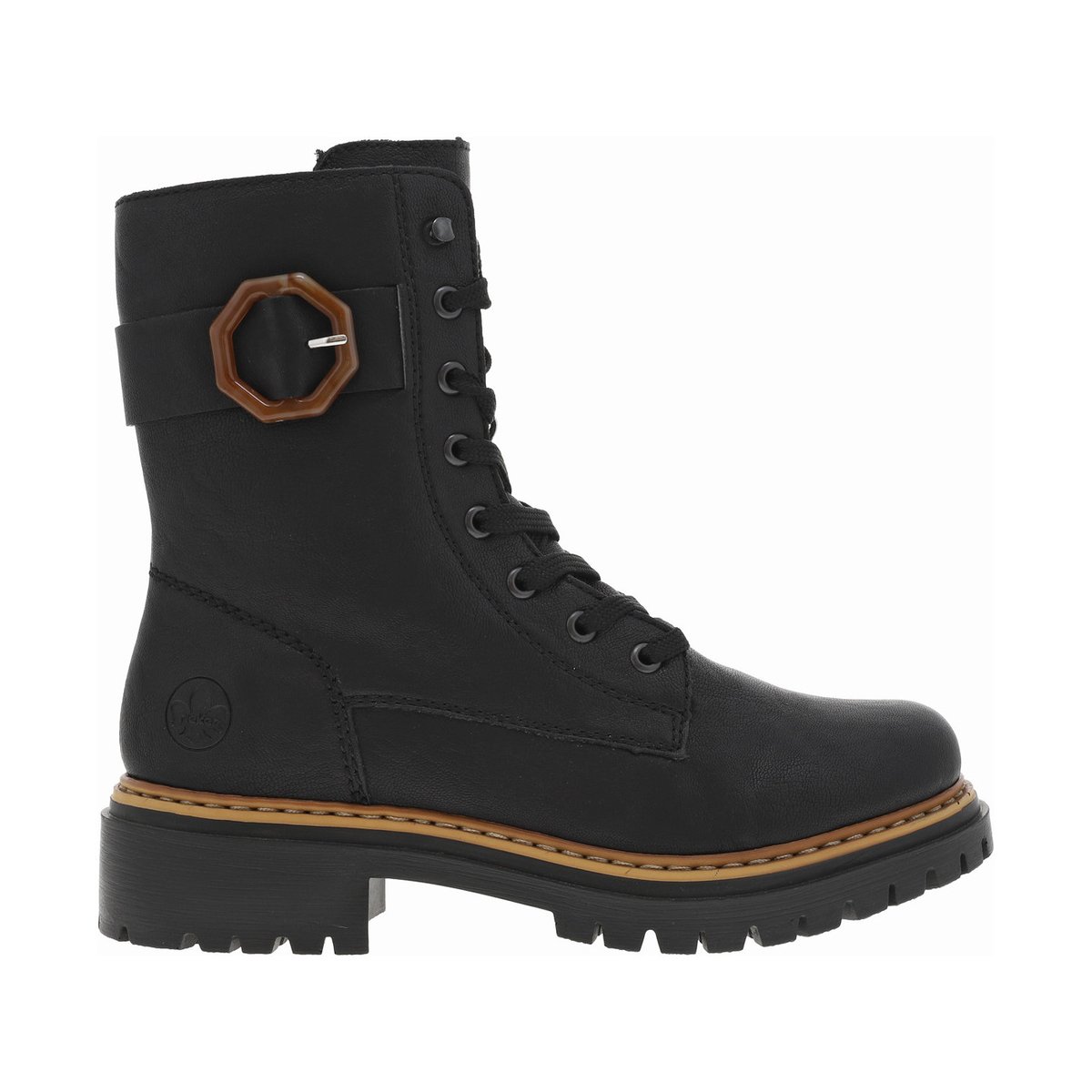 Bottines noires à talon décroché bas avec des lacets plats et un zip noires, RIEKER
