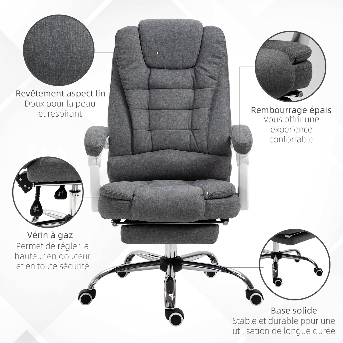 Chaise de bureau Polyester Gris foncé gris foncé, HOMCOM