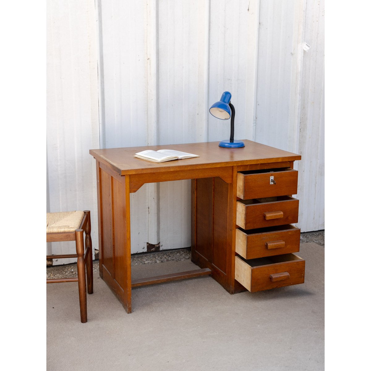 Bureau en chêne Yvan N°550 - Bon état bois clair, DEBONGOUT