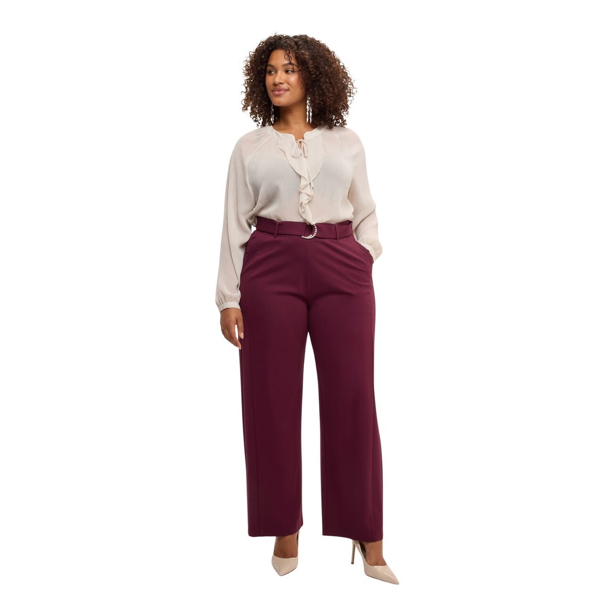 Pantalon Wide Leg avec ceinture à anneau burgundy, FIORELLA RUBINO