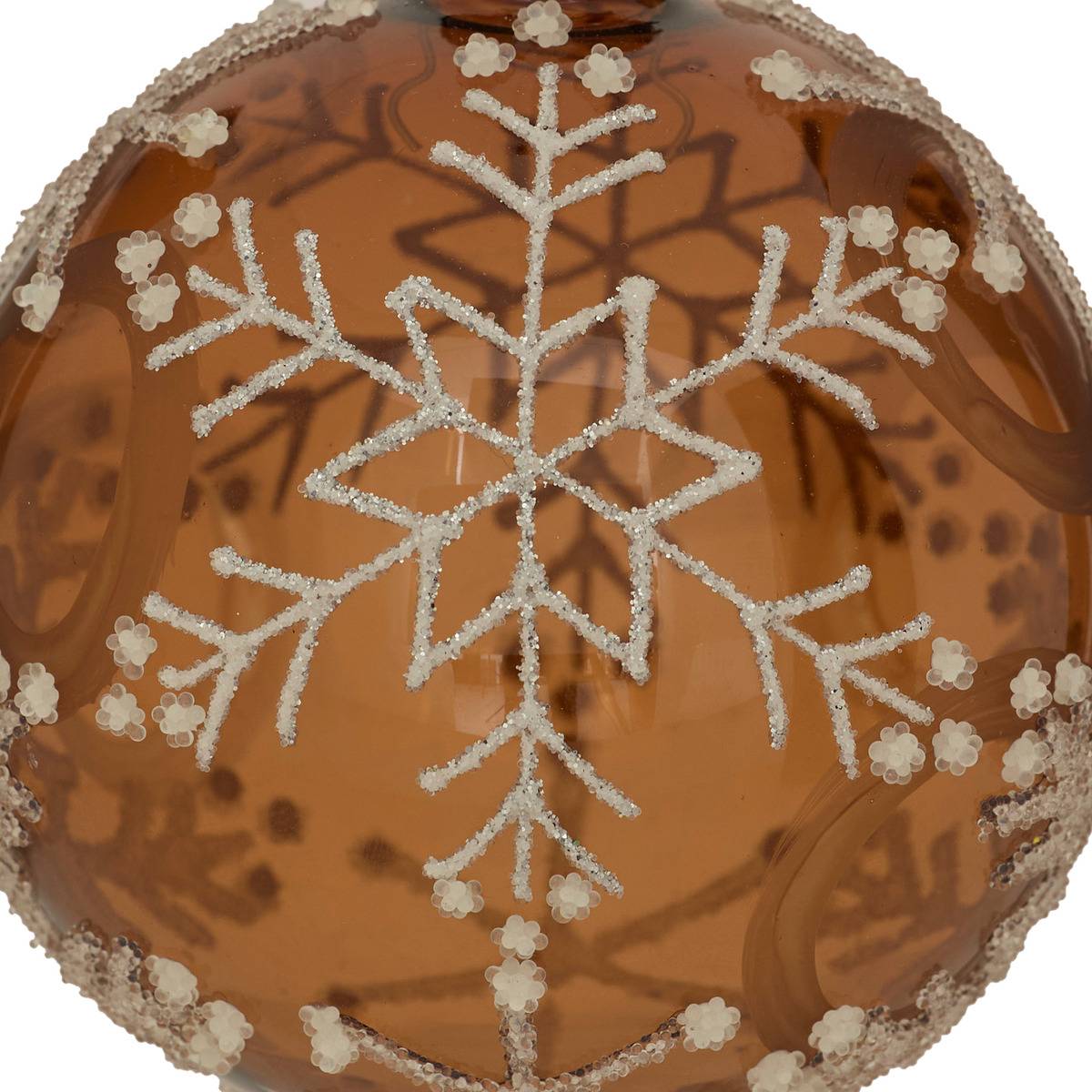 Boule de Noël en verre flocon marron D. 80 mm bronze, FEERIC LIGHTS & CHRISTMAS