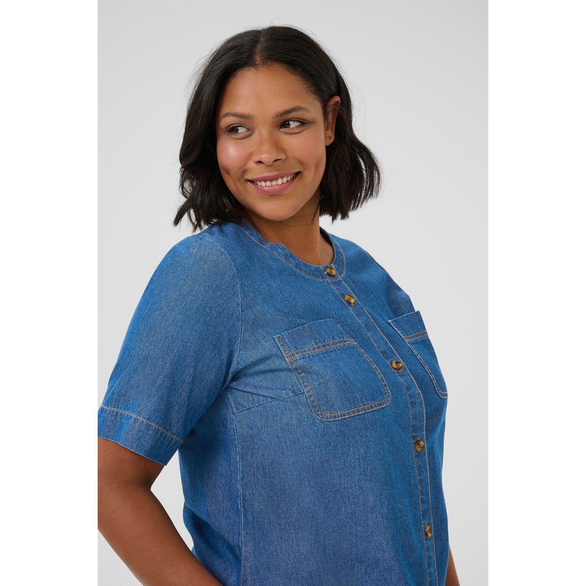 Chemise à manches longues bleu dark blue chambray, KAFFE CURVE