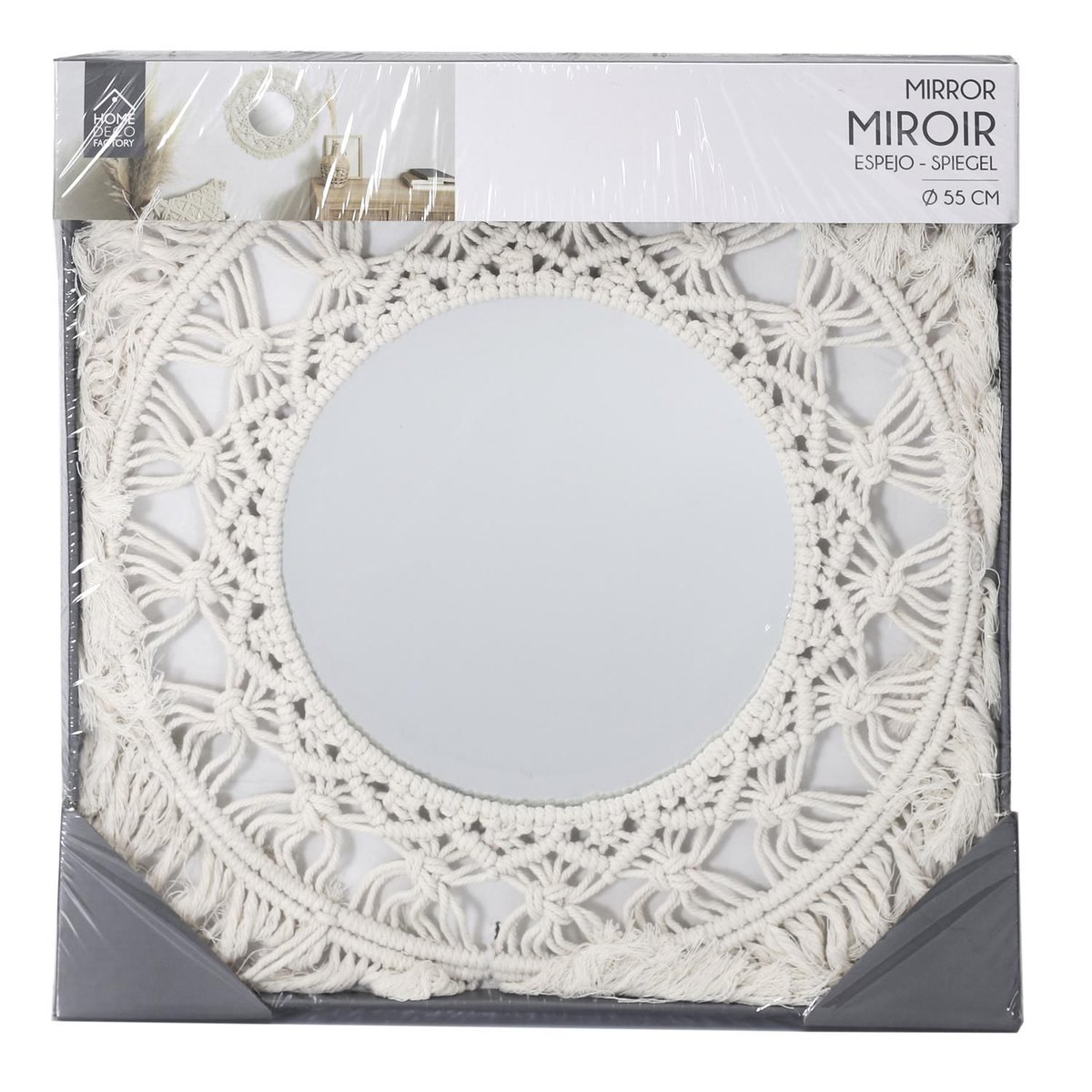 Miroir rond en macramé BOHO beige, THE HOME DECO FACTORY