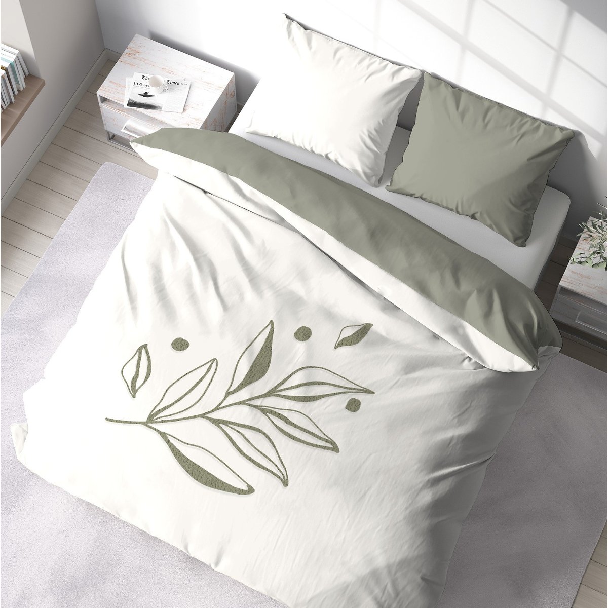 Parure de couette tufte 3pcs coton lave bci herbier blanc, C DESIGN HOME TEXTILE