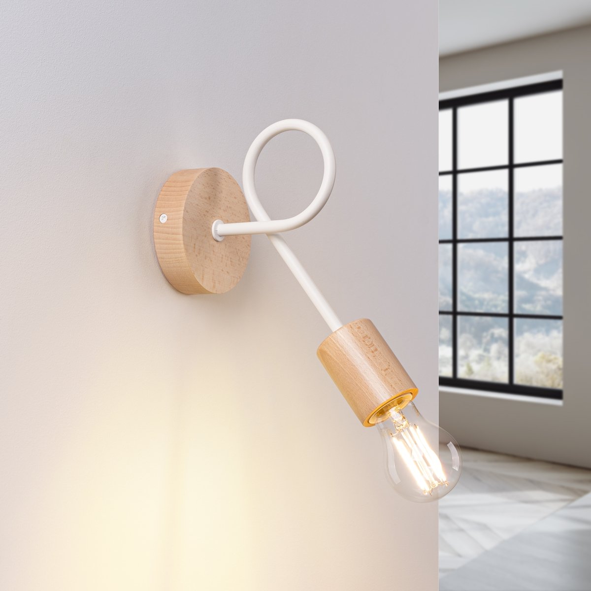 Applique Acier Blanc/Bois Naturel E27 1 Ember blanc, EDEN