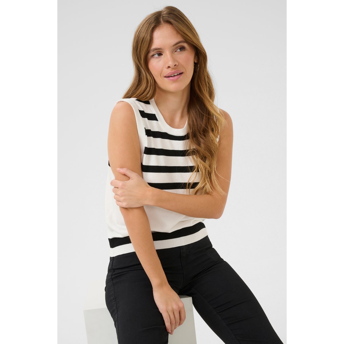 Pullover tricoté blanc/noir rayures chalk/black deep stripe, KAFFE