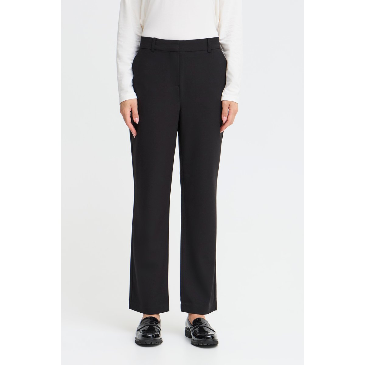 Pantalon coupe droite, taille mi-haute, longueur cheville noir, B.YOUNG