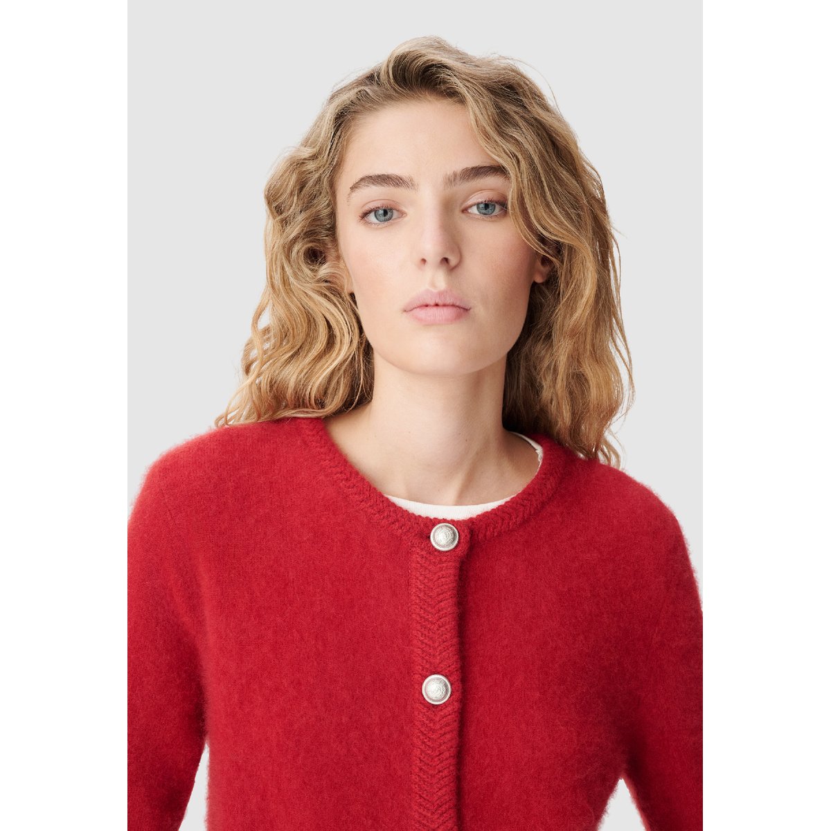 Cardigan tricot mousseux 100% laine rouge, IKKS