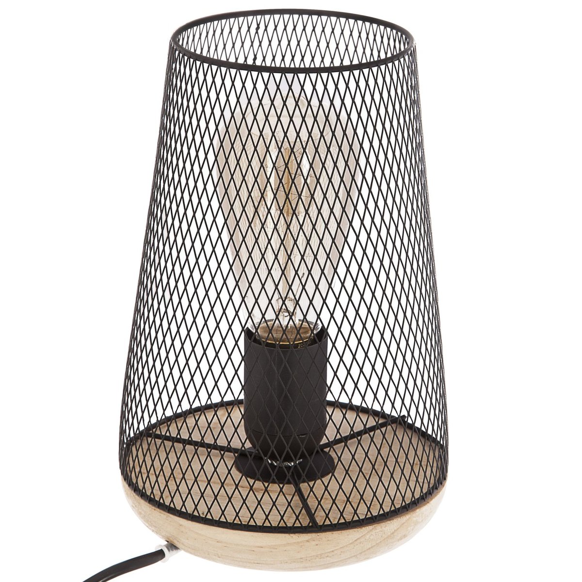 Lampe à poser industrielle en métal et bois ZELY noir, ATMOSPHERA