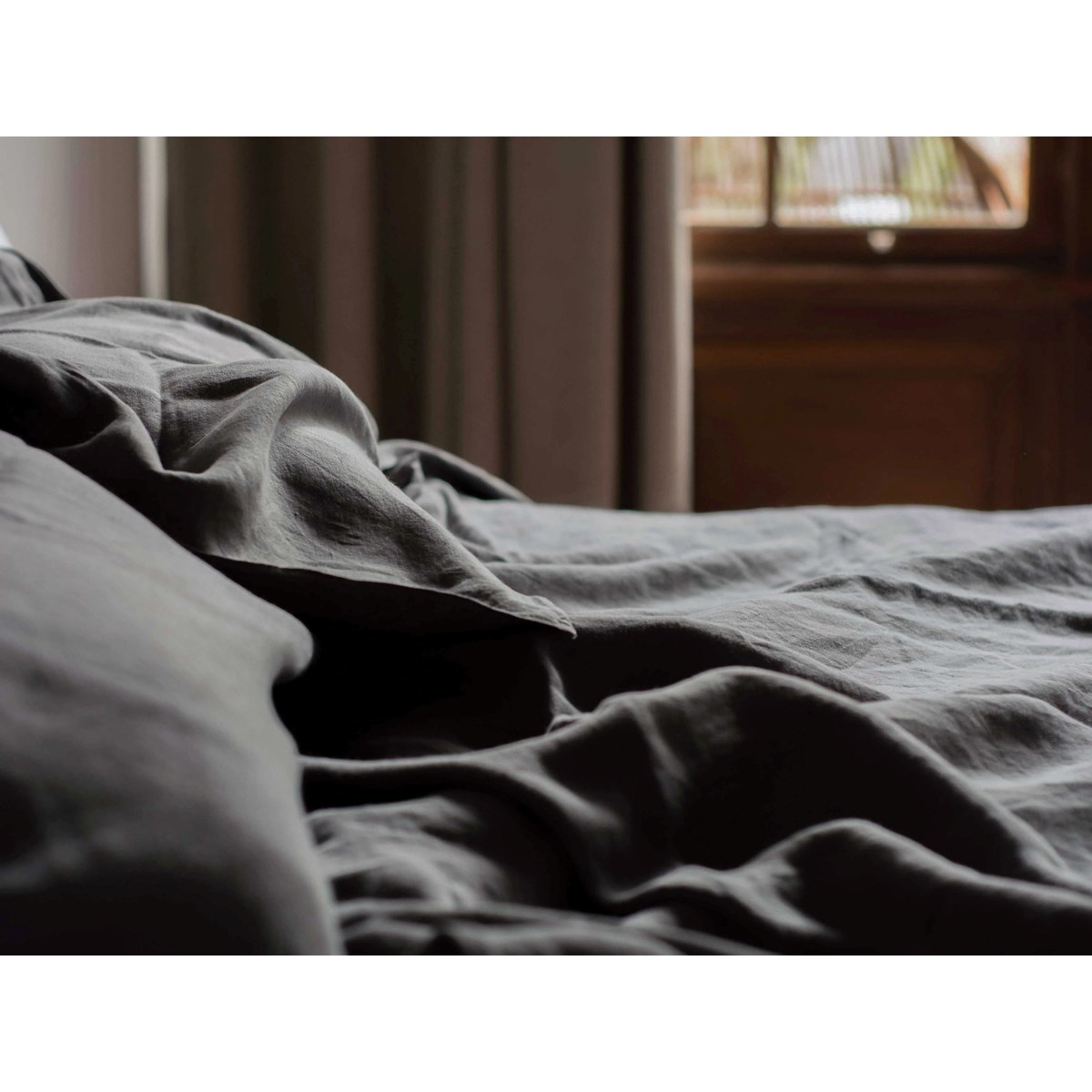 Housse de couette Lin lavé 2 personnes uni NAGHADA gris anthracite, TODAY
