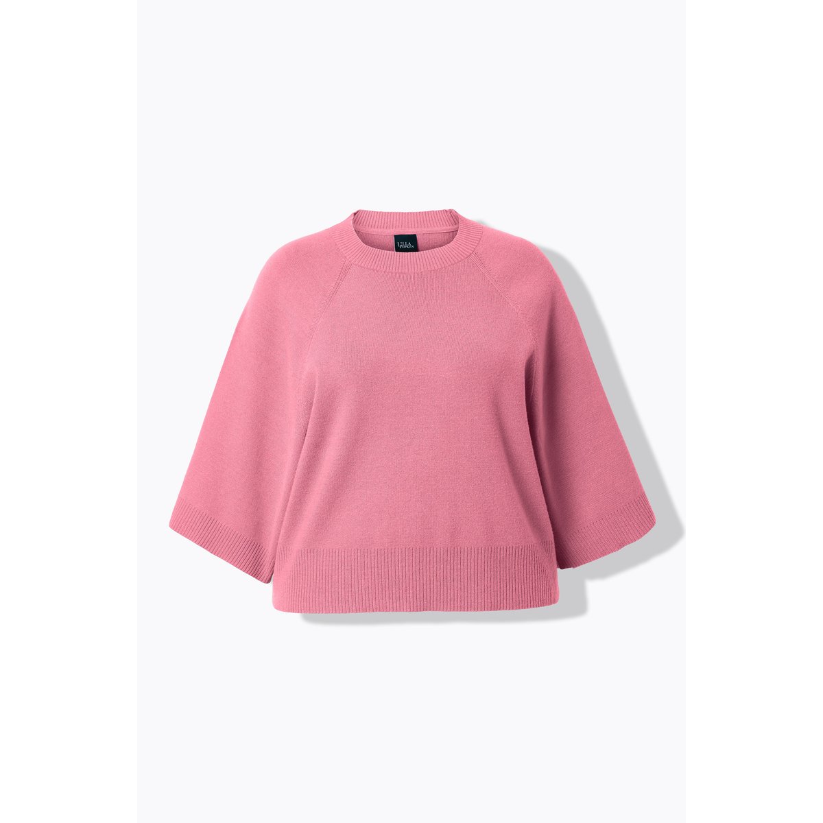 Pull court à col rond et manches 3/4 rose, ULLA POPKEN