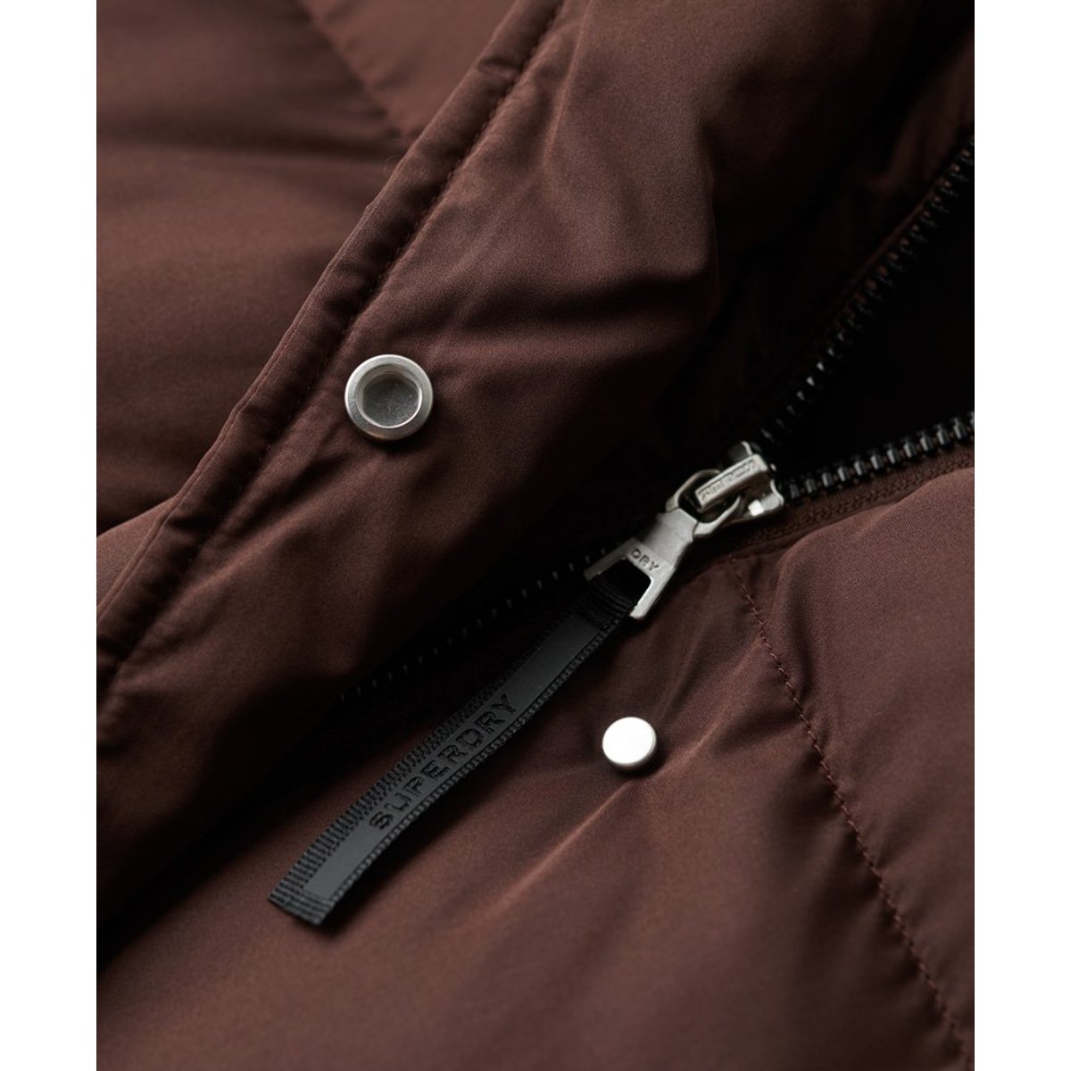 Doudoune maxi à capuche marron grain de café, SUPERDRY