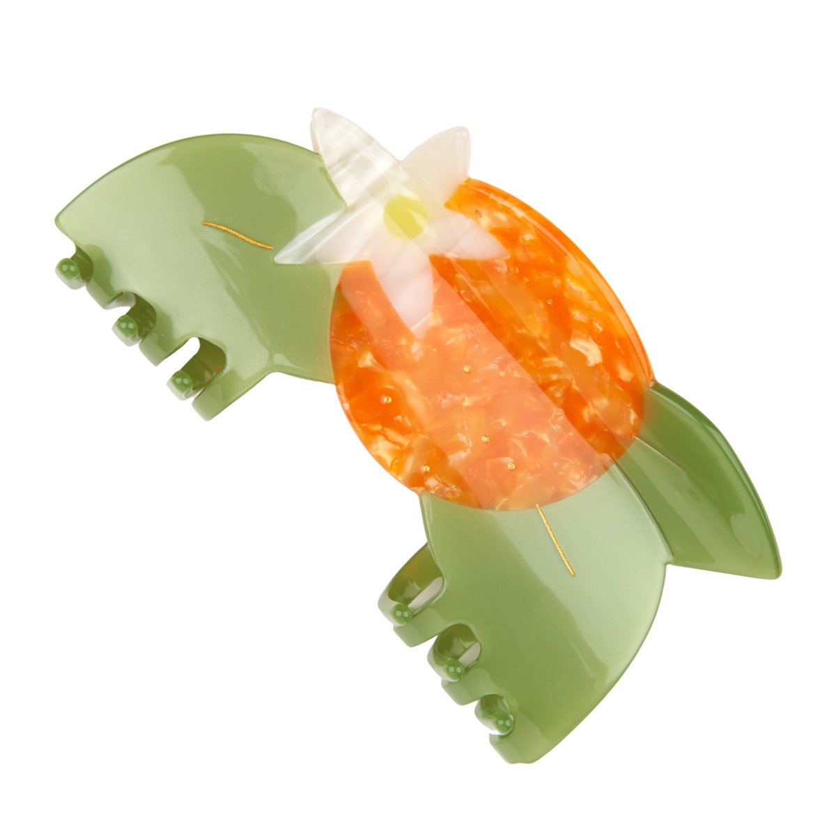 Pince à cheveux FLEUR D'ORANGER orange et vert, COUCOU SUZETTE
