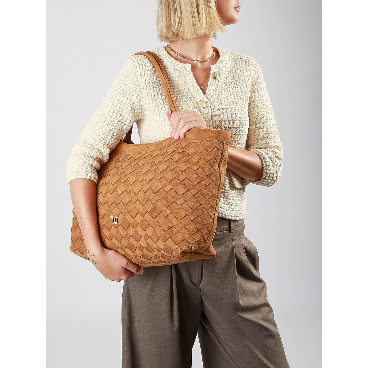 Sac porté épaule A4 Aubepine camel, WOOMEN